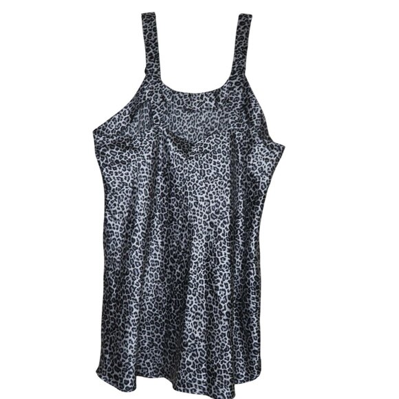Womens Leopard Print Satin Slip Nightgown 2X Knee Length Black White - Picture 8 of 10